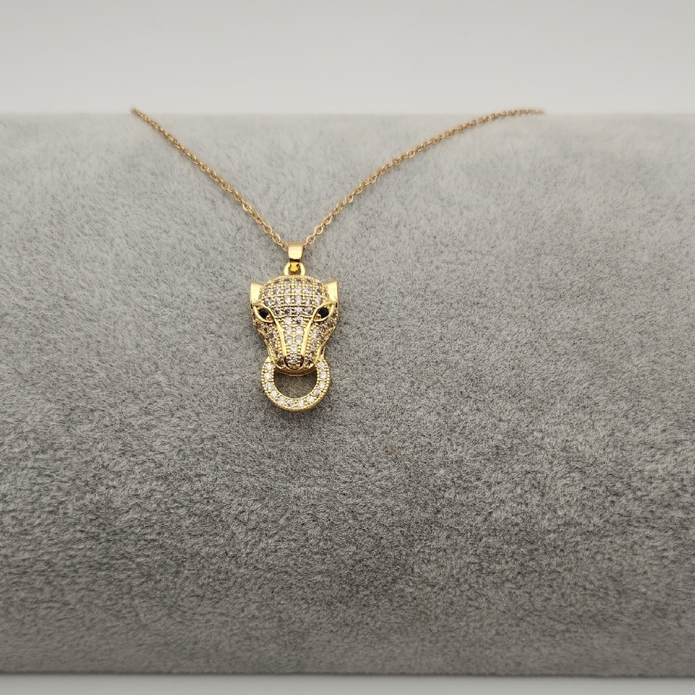 18K Gold Plated Stainless Steel Zircon Panther Pendant Necklace – Waterproof
